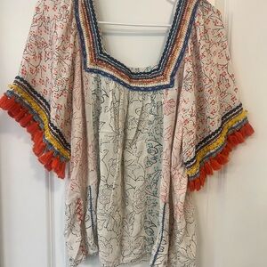 Maeve Red Bell Sleeve Embellished Blouse